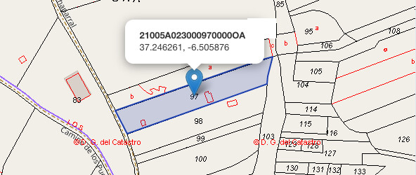 Parcela rústica en Almonte, Huelva, marcada sobre el mapa catastral oficial